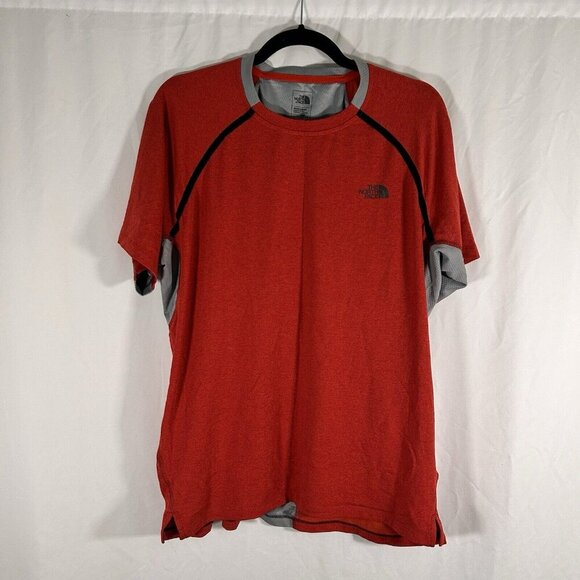North Face Shirt Men's Large Orange Grey Short Sleeve Crew Neck Breathable - Picture 1 of 8